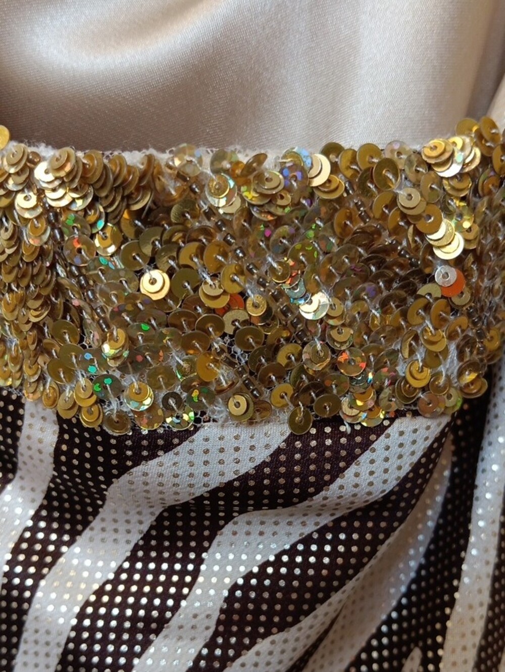 Vintage La Femme Gold and Brown Zebra-Print Maxi Dress with Embellished Waist - Picture 12 of 16